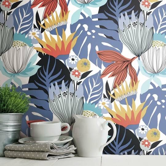 RoomMates Retro Tropical Leaves Peel & Stick Wallpaper